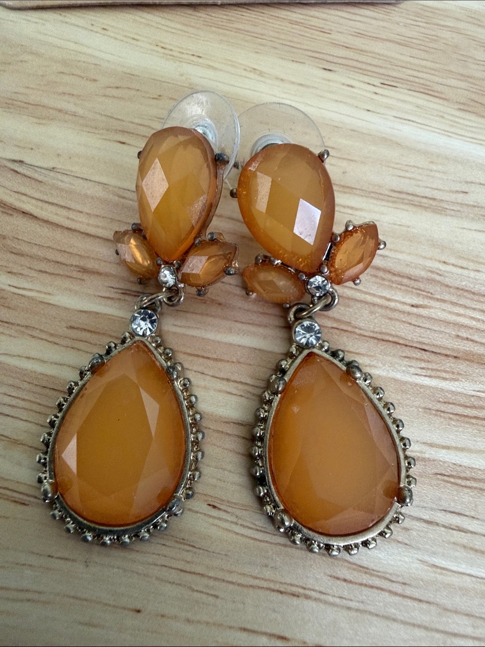 Vintage Elegant Teardrop Amber Orange Dangle Earrings - Women Jewelry